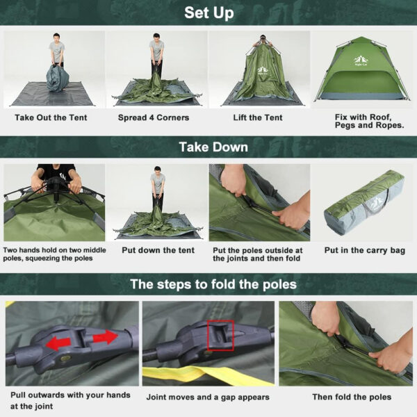 Night Cat Instant Popup Tents 2-3 Persons with Footprint Tarp Easy Setup Camping Tent with Rainfly Double Layers Waterproof Automatic Hydraulic Mechaism