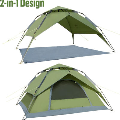 Night Cat Instant Popup Tents 2-3 Persons with Footprint Tarp Easy Setup Camping Tent with Rainfly Double Layers Waterproof Automatic Hydraulic Mechaism