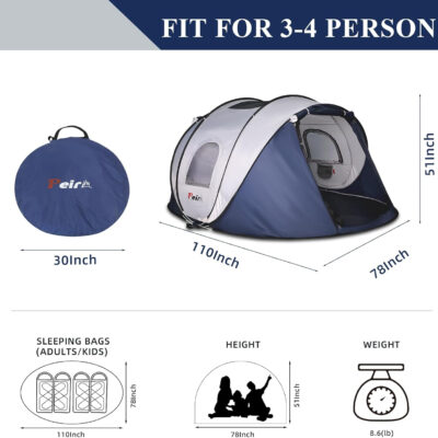 6899f0b152fceec147224fffb076793c7899a4587516f1893c7cd.jpg Camping Pop Up Tent, 2-4 Person Automatic Easy Setup Tents, 2 Doors-Instant Popup Family Tents for Camping, Hiking, Traveling