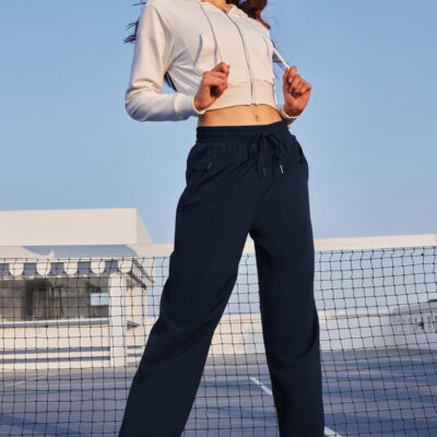 6899f56471f574229a75e9c321c0a559cef7e6b4719c7d58f6ecf.jpg Womens Athletic Hiking Pants Lightweight Quick Dry Water Resistant Elastic Waist Cargo Pants with Zipper Pockets