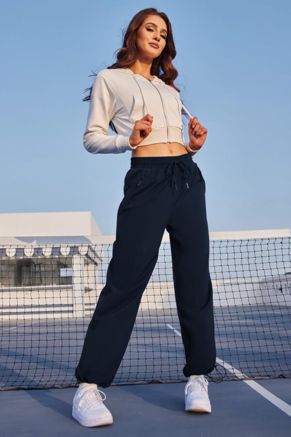 6899f56471f574229a75e9c321c0a559cef7e6b4719c7d58f6ecf.jpg Womens Athletic Hiking Pants Lightweight Quick Dry Water Resistant Elastic Waist Cargo Pants with Zipper Pockets
