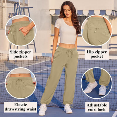 6899f5680726471a8bc089e438bd526d2a61747983cf4ab9a1467.jpg Womens Athletic Hiking Pants Lightweight Quick Dry Water Resistant Elastic Waist Cargo Pants with Zipper Pockets