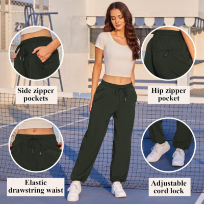 6899f572046a8acc8b11cf77bafbc2a6cd4b03959906610eb7d81.jpg Womens Athletic Hiking Pants Lightweight Quick Dry Water Resistant Elastic Waist Cargo Pants with Zipper Pockets
