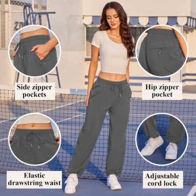 6899f57d058cc95a0177c88583bed751fe2007b460775d3228b88.jpg Womens Athletic Hiking Pants Lightweight Quick Dry Water Resistant Elastic Waist Cargo Pants with Zipper Pockets
