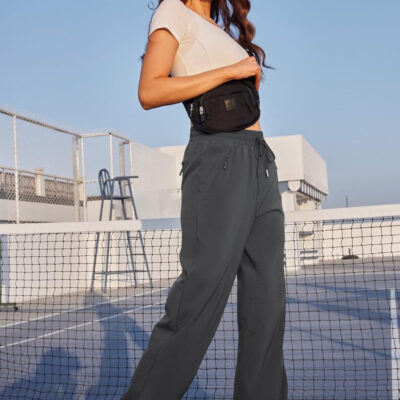 6899f580b73ffef836489eab2562f82a191fd4953e163fc605d80.jpg Womens Athletic Hiking Pants Lightweight Quick Dry Water Resistant Elastic Waist Cargo Pants with Zipper Pockets