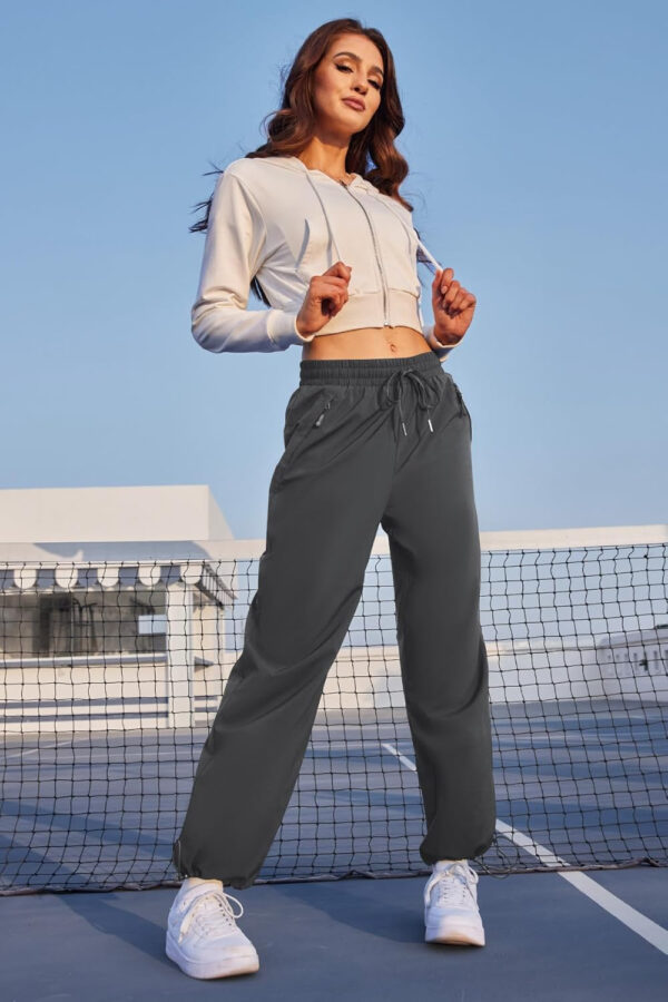 6899f581e8ca61deff3339dbddcdb304bbd2b9767336bcde5be1e.jpg Womens Athletic Hiking Pants Lightweight Quick Dry Water Resistant Elastic Waist Cargo Pants with Zipper Pockets