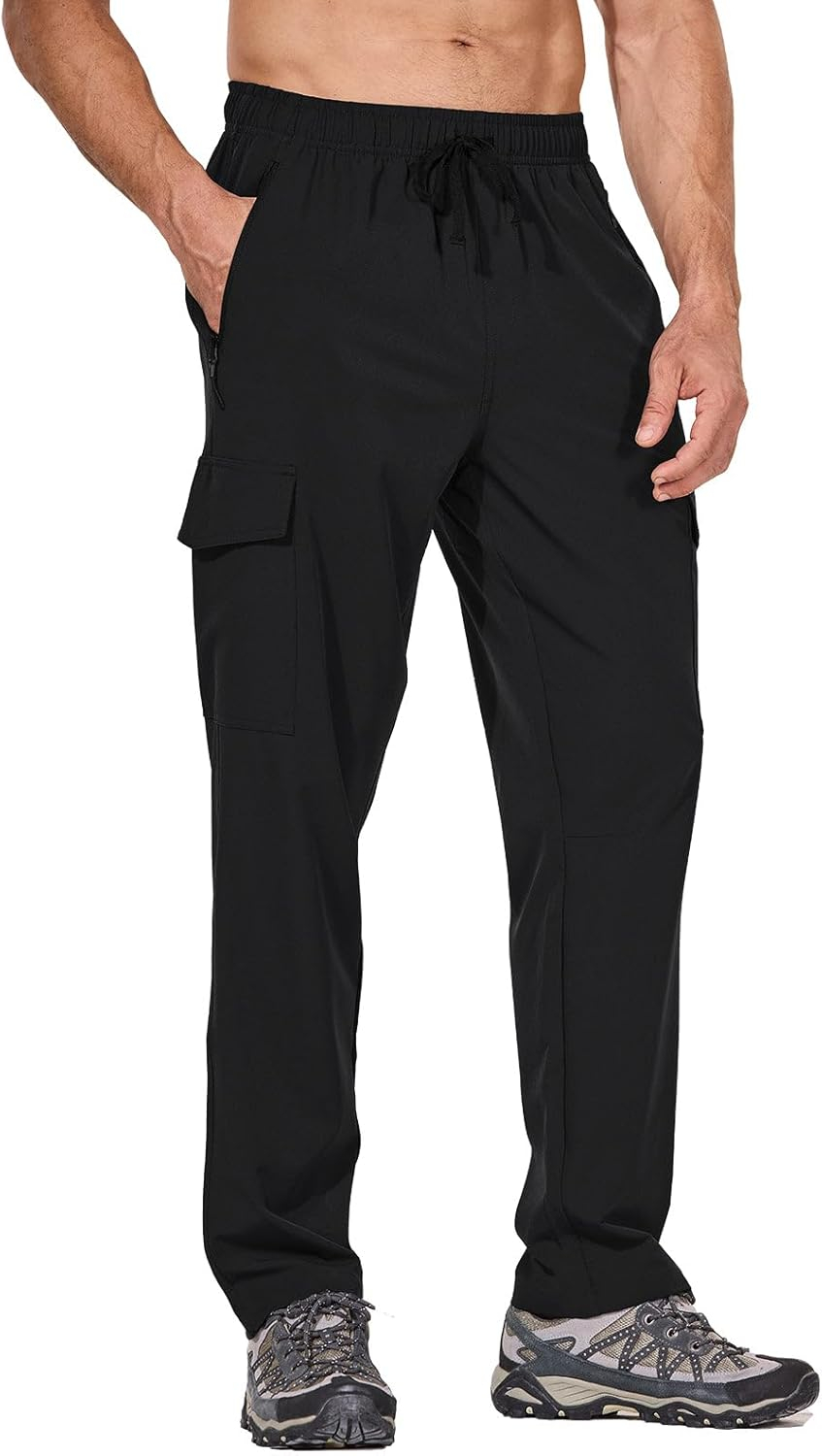 baleaf Men's Hiking Pants Water Resistant Cargo Quick Dry Travel Elastic Waist with Zip Pockets UPF 50+ for Work Running