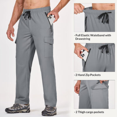 6899f782181005559e0f5ce1ae174932b204a3f3f4fa7882a37a9.jpg baleaf Men's Hiking Pants Water Resistant Cargo Quick Dry Travel Elastic Waist with Zip Pockets UPF 50+ for Work Running