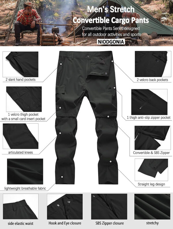 6899f977c5a592ebae084c1a841606ddafb83f8b20f0ef9787df7.jpg Mens Hiking Convertible Pants Waterproof Lightweight Quick Dry Zip Off Fishing Travel Safari Outdoor Cargo Work