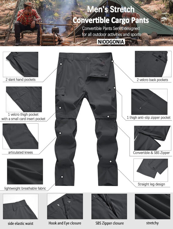 6899f97f489826106b70118231d2eda91435441194bf39d123129.jpg Mens Hiking Convertible Pants Waterproof Lightweight Quick Dry Zip Off Fishing Travel Safari Outdoor Cargo Work