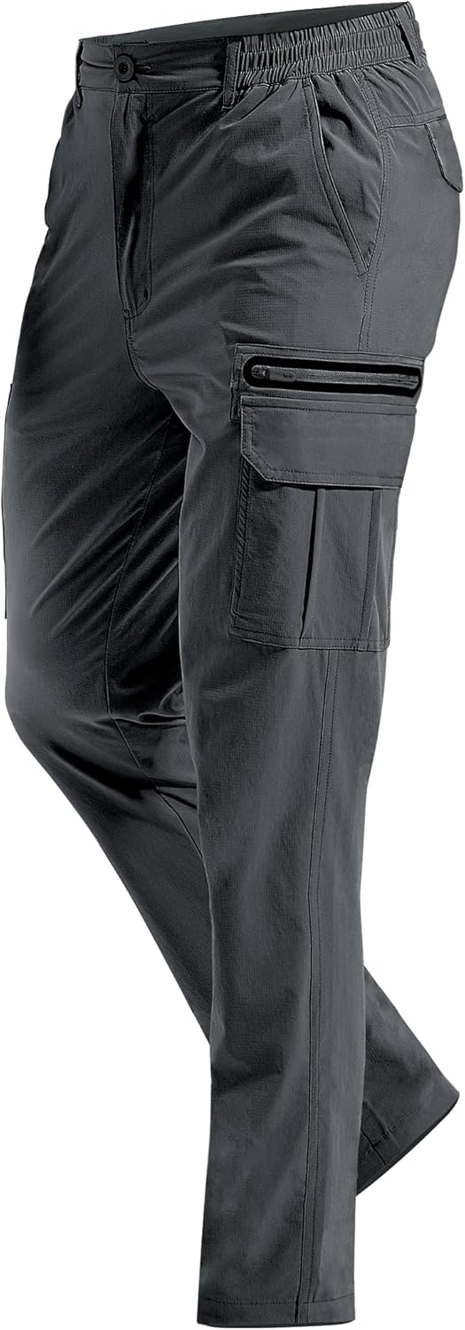 MOURCE Mens Hiking Pants Lightweight - Quick Dry Water Resistant Travel Pants with 7 Pockets for Camping Fishing Outdoor