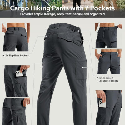MOURCE Mens Hiking Pants Lightweight - Quick Dry Water Resistant Travel Pants with 7 Pockets for Camping Fishing Outdoor