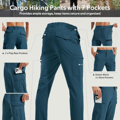 MOURCE Mens Hiking Pants Lightweight - Quick Dry Water Resistant Travel Pants with 7 Pockets for Camping Fishing Outdoor