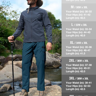 MOURCE Mens Hiking Pants Lightweight - Quick Dry Water Resistant Travel Pants with 7 Pockets for Camping Fishing Outdoor