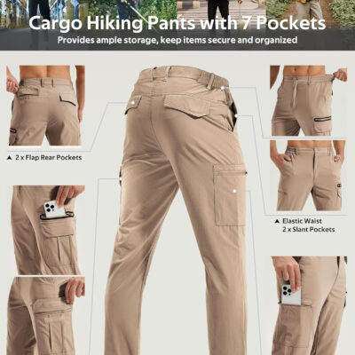 MOURCE Mens Hiking Pants Lightweight - Quick Dry Water Resistant Travel Pants with 7 Pockets for Camping Fishing Outdoor