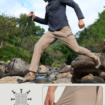 MOURCE Mens Hiking Pants Lightweight - Quick Dry Water Resistant Travel Pants with 7 Pockets for Camping Fishing Outdoor