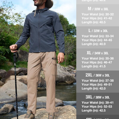 MOURCE Mens Hiking Pants Lightweight - Quick Dry Water Resistant Travel Pants with 7 Pockets for Camping Fishing Outdoor