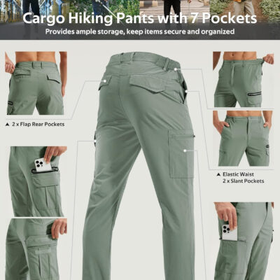 MOURCE Mens Hiking Pants Lightweight - Quick Dry Water Resistant Travel Pants with 7 Pockets for Camping Fishing Outdoor