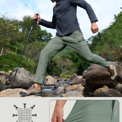 MOURCE Mens Hiking Pants Lightweight - Quick Dry Water Resistant Travel Pants with 7 Pockets for Camping Fishing Outdoor
