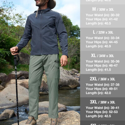 MOURCE Mens Hiking Pants Lightweight - Quick Dry Water Resistant Travel Pants with 7 Pockets for Camping Fishing Outdoor