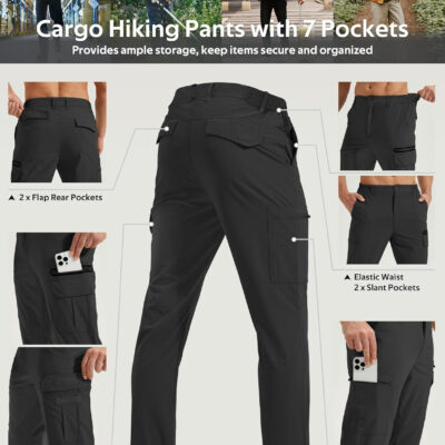 MOURCE Mens Hiking Pants Lightweight - Quick Dry Water Resistant Travel Pants with 7 Pockets for Camping Fishing Outdoor