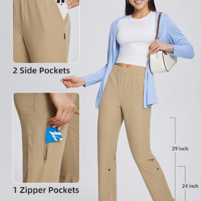baleaf Women's Hiking Water Resistant Pants UPF Roll Up Convertible Capri Pant Quick Dry Zipper Pockets Travel Fishing