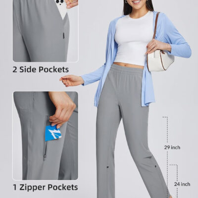 baleaf Women's Hiking Water Resistant Pants UPF Roll Up Convertible Capri Pant Quick Dry Zipper Pockets Travel Fishing