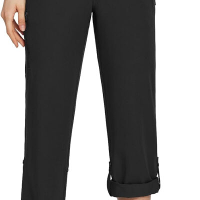 baleaf Women's Hiking Water Resistant Pants UPF Roll Up Convertible Capri Pant Quick Dry Zipper Pockets Travel Fishing