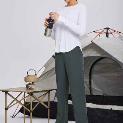 baleaf Women's Hiking Water Resistant Pants UPF Roll Up Convertible Capri Pant Quick Dry Zipper Pockets Travel Fishing