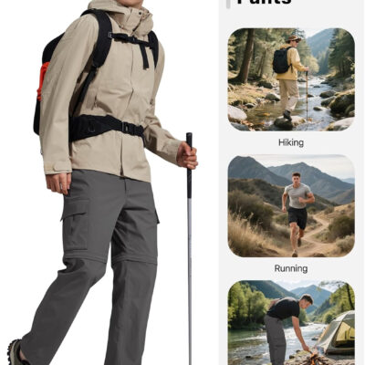 FREE SOLDIER Mens Hiking Pants Convertible Waterproof Lightweight Quick Dry Zip Off Cargo Pants