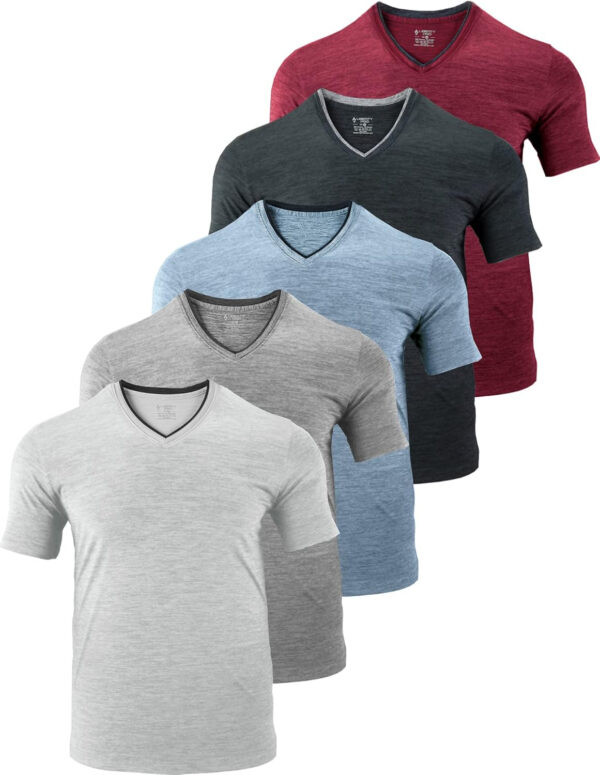 689a0d6bbc81d34621165a884f3ecc4855472734f492e4437efd6.jpg 5 Pack Mens V-Neck Dry Fit T-Shirts, Active Athletic Short Sleeve Workout Tops, Performance Gym Tees (Available in Plus Size)