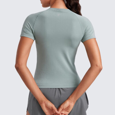 689a19114a14f289c95a5da08fdb31a1465878f56af87433bdd8c.jpg CRZ YOGA Seamless Short Sleeve Shirts for Women Breathable Running Workout Tops Athletic Gym Yoga Basic T-Shirts