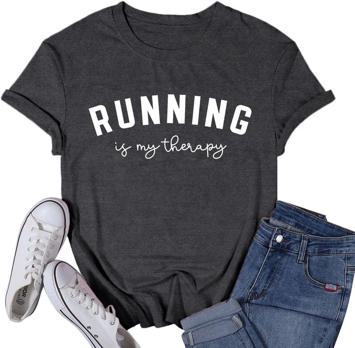 Womens Running Shirt Workout Marathon Tshirt Running is My Therapy Runner Tee Top