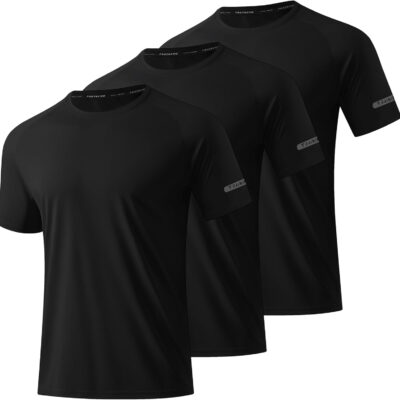 3 Pack Workout Shirts for Men Short Sleeve UPF 50+ Sun Protection Tee Moisture Wicking Athletic Rash Guard T-Shirts Running