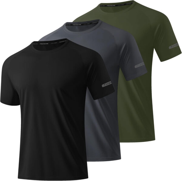 3 Pack Workout Shirts for Men Short Sleeve UPF 50+ Sun Protection Tee Moisture Wicking Athletic Rash Guard T-Shirts Running