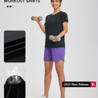 baleaf Women's Running Shirts Short Sleeve Workout Athletic Tops Moisture Wicking Quick Dry Exercise Hiking UV Sun Shirt