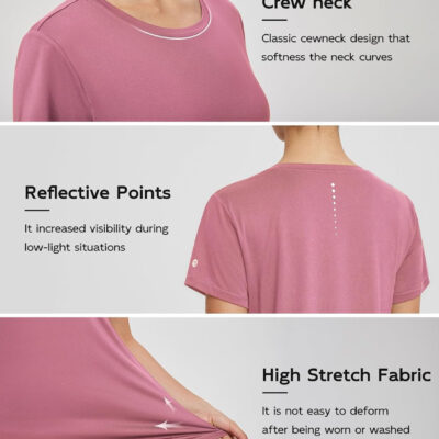 baleaf Women's Running Shirts Short Sleeve Workout Athletic Tops Moisture Wicking Quick Dry Exercise Hiking UV Sun Shirt