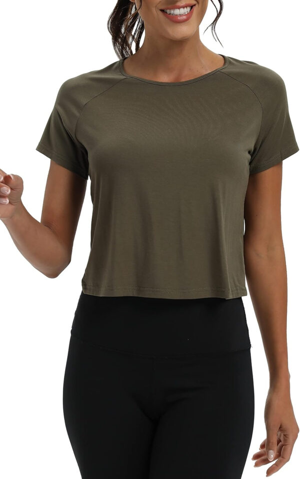 689a220b9def14a0b5357e168f7ef69cf7a83bd277b426a60db76.jpg Mippo Workout Tops for Women Cropped Split Back Athletic Gym Exercise Shirts Loose Fit