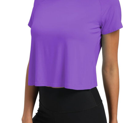689a2210c9d142b6c94f78213a06f0bf4d0a8bdf7b92813c0aaca.jpg Mippo Workout Tops for Women Cropped Split Back Athletic Gym Exercise Shirts Loose Fit