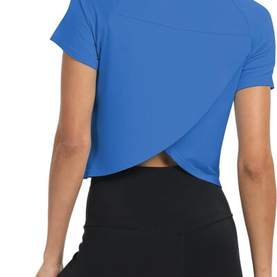 689a22125058b02e44267e850b20d76f32c597fce3e3c53ec0bbe.jpg Mippo Workout Tops for Women Cropped Split Back Athletic Gym Exercise Shirts Loose Fit