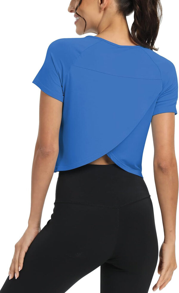 689a22125058b02e44267e850b20d76f32c597fce3e3c53ec0bbe.jpg Mippo Workout Tops for Women Cropped Split Back Athletic Gym Exercise Shirts Loose Fit