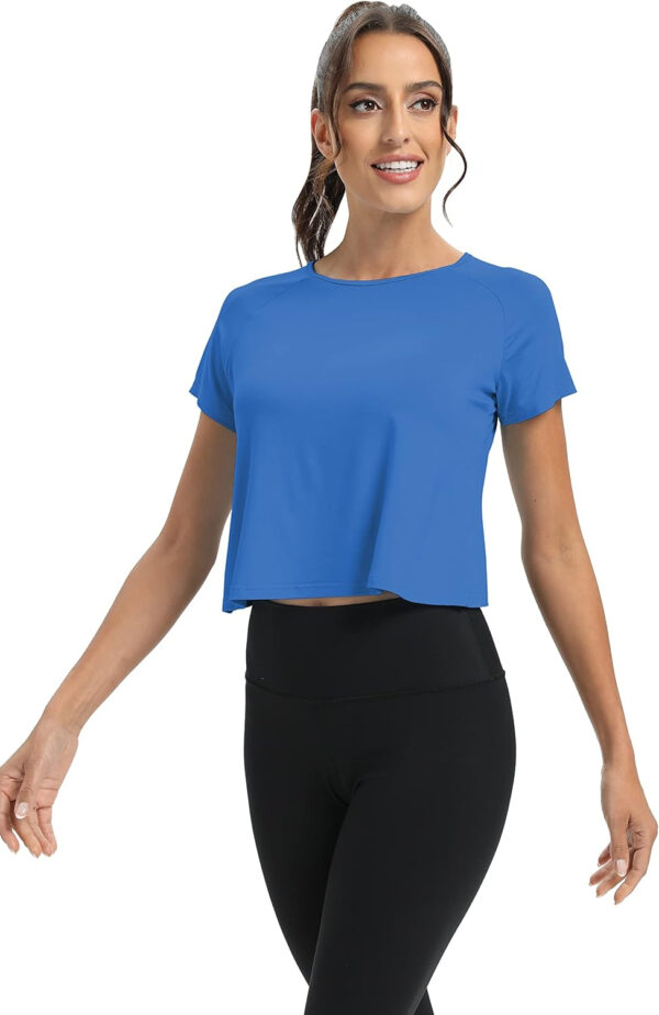 689a221629909972f99b7bc0206f6588b2b15ae44f183afa5ec52.jpg Mippo Workout Tops for Women Cropped Split Back Athletic Gym Exercise Shirts Loose Fit