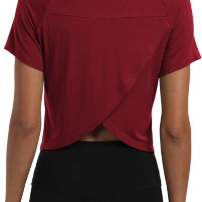 689a22172a0841bfbeef4d1c0817838af66aba7fdfee6418ef5b6.jpg Mippo Workout Tops for Women Cropped Split Back Athletic Gym Exercise Shirts Loose Fit