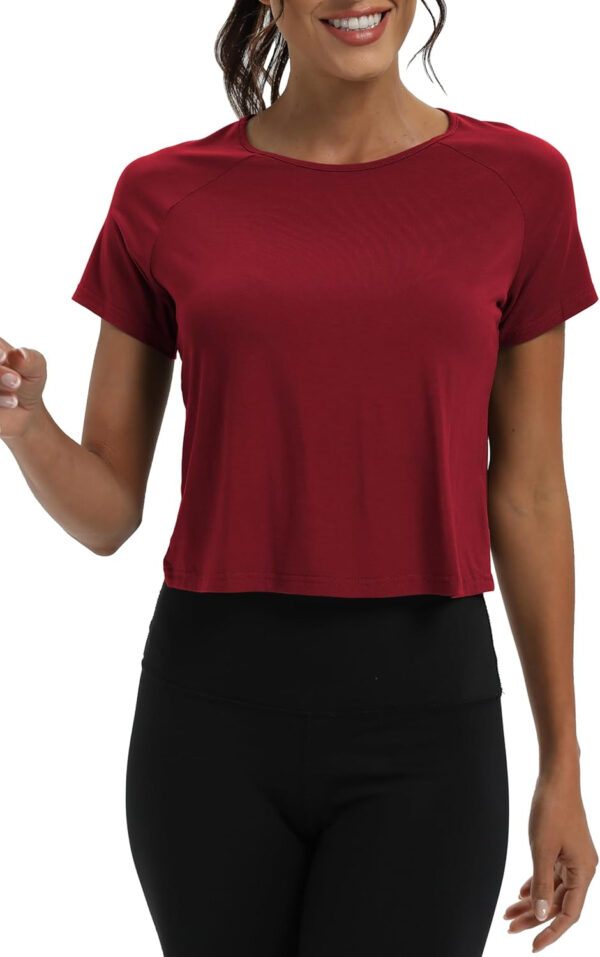 689a22181d775b5a0a4b02da00f5d7f919d3affc255e712e70dd6.jpg Mippo Workout Tops for Women Cropped Split Back Athletic Gym Exercise Shirts Loose Fit