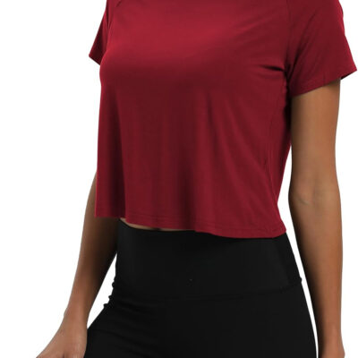689a22190ab80896ac2606142619bda26b439c3f1bc56f40850a2.jpg Mippo Workout Tops for Women Cropped Split Back Athletic Gym Exercise Shirts Loose Fit