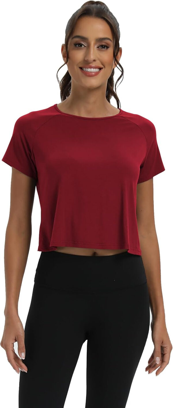 689a221aeeec573916da1ee99df7a1e7261dacba7fa16103e7f5e.jpg Mippo Workout Tops for Women Cropped Split Back Athletic Gym Exercise Shirts Loose Fit
