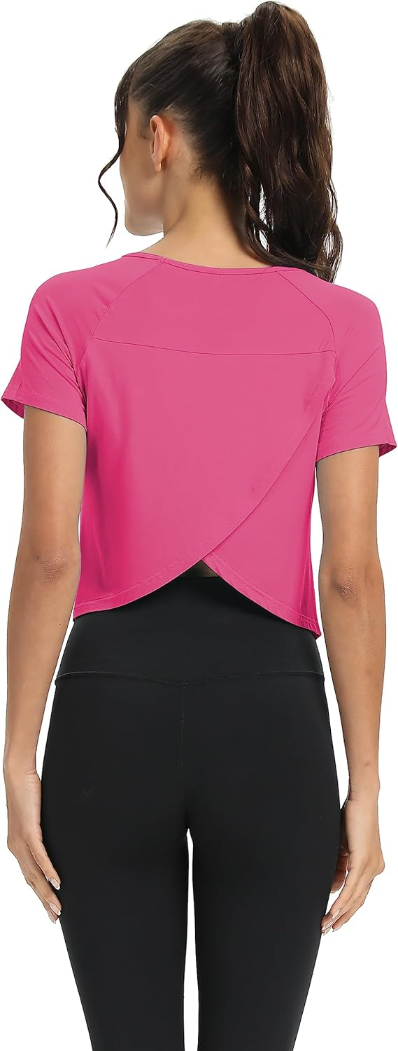 689a221ea2708c1b6cf6766026c7d54ba0b97efe6cce3c4f3b2c3.jpg Mippo Workout Tops for Women Cropped Split Back Athletic Gym Exercise Shirts Loose Fit