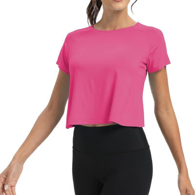 689a221f2d457e259a7ee1690b86c16aeebf28e86717bf4053917.jpg Mippo Workout Tops for Women Cropped Split Back Athletic Gym Exercise Shirts Loose Fit