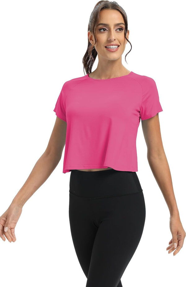 689a221f2d457e259a7ee1690b86c16aeebf28e86717bf4053917.jpg Mippo Workout Tops for Women Cropped Split Back Athletic Gym Exercise Shirts Loose Fit