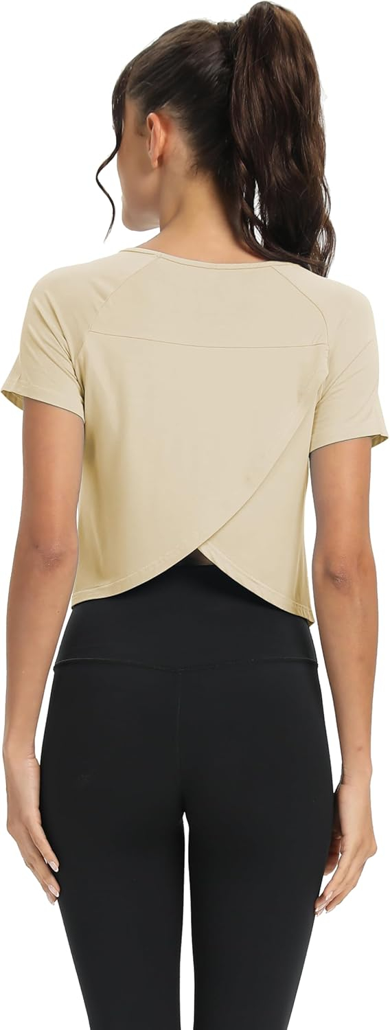 689a2223257886cbe1fd4a8366d04a436b24e53fdf68b67184c87.jpg Mippo Workout Tops for Women Cropped Split Back Athletic Gym Exercise Shirts Loose Fit